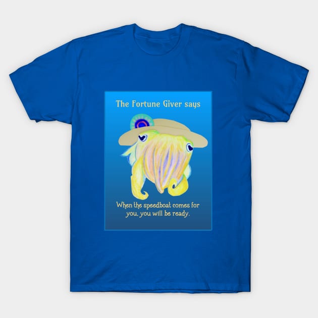 Underwater Fortune Giver - Cuttlefish with Speedboat Fortune T-Shirt by neyona